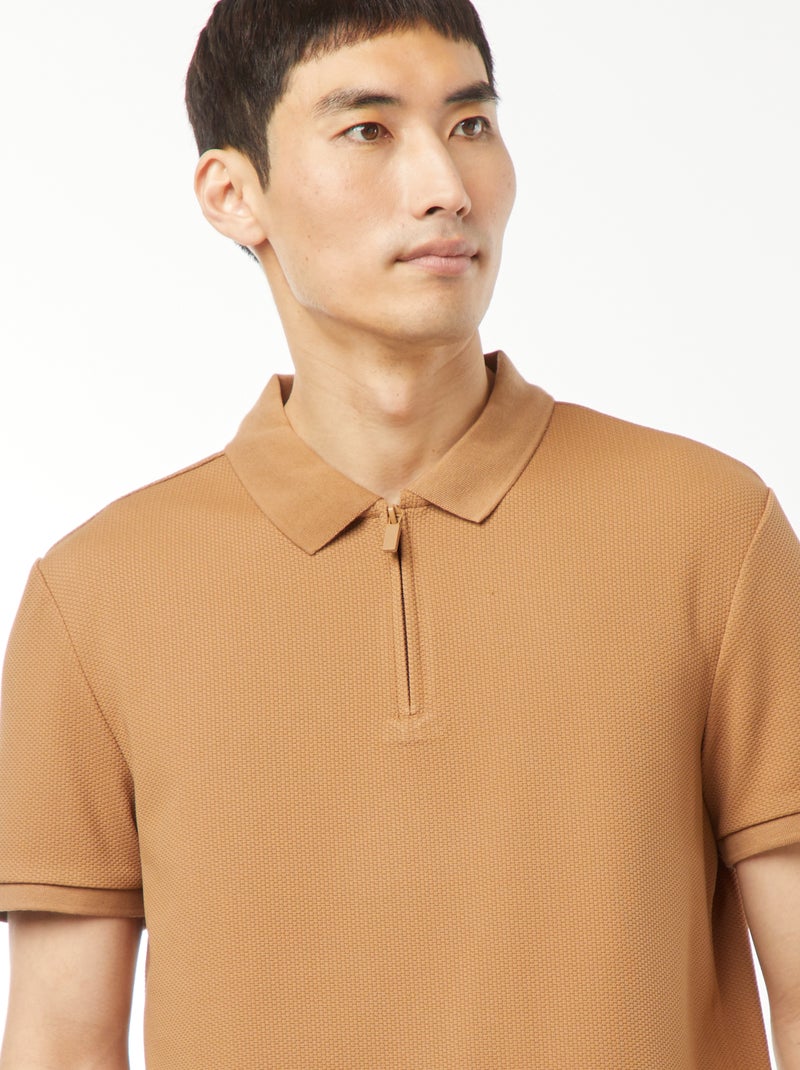 Polo en nid d'abeilles et col zippé BEIGE - Kiabi