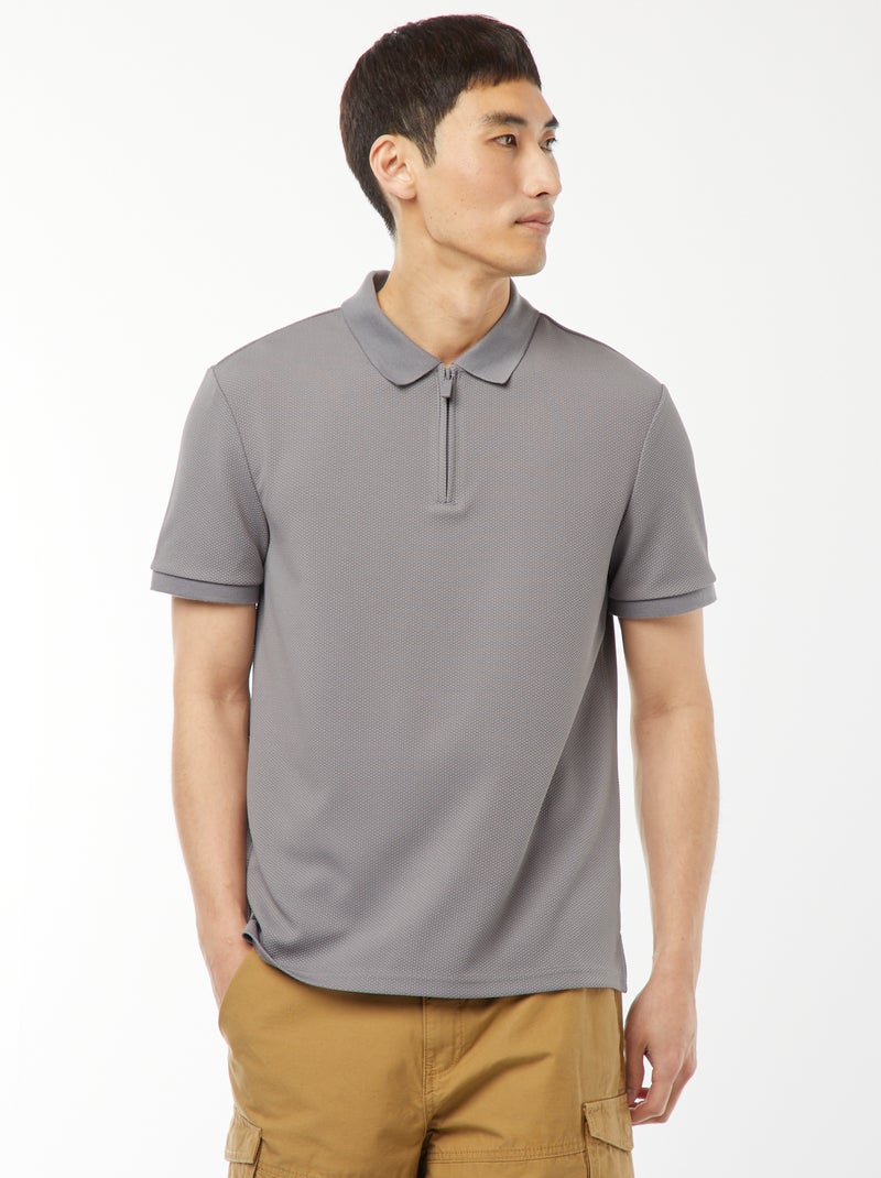 Polo en nid d'abeilles et col zippé GRIS - Kiabi