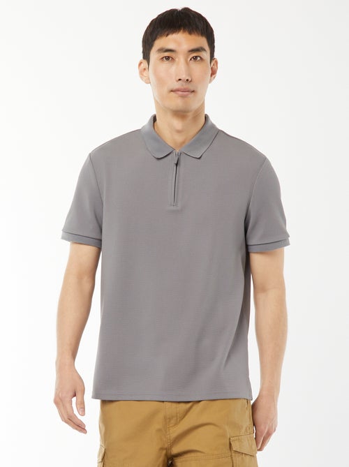 Polo en nid d'abeilles et col zippé - Kiabi