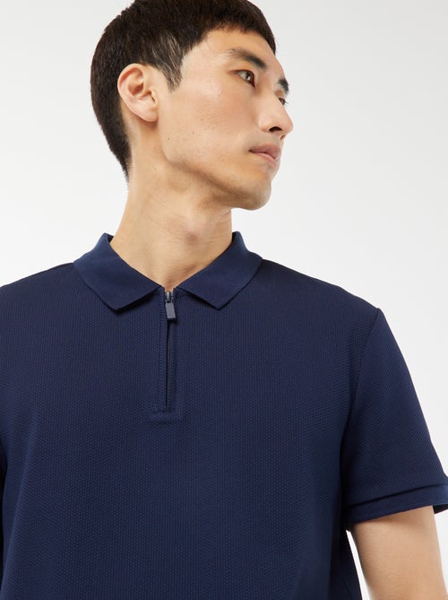 Polo en nid d'abeilles et col zippé - Kiabi