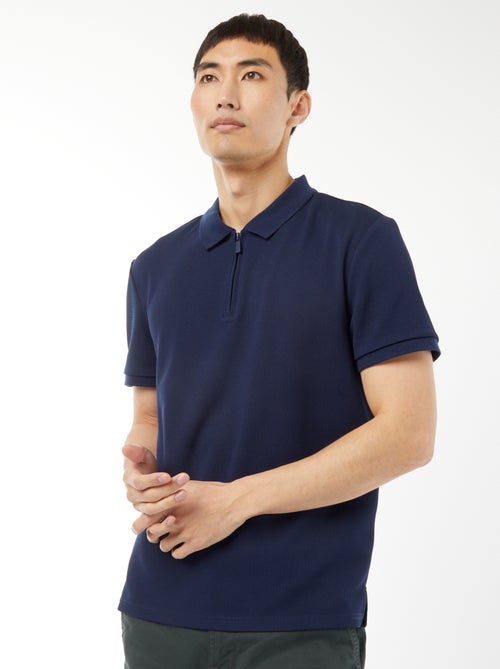 Polo en nid d'abeilles et col zippé - Kiabi