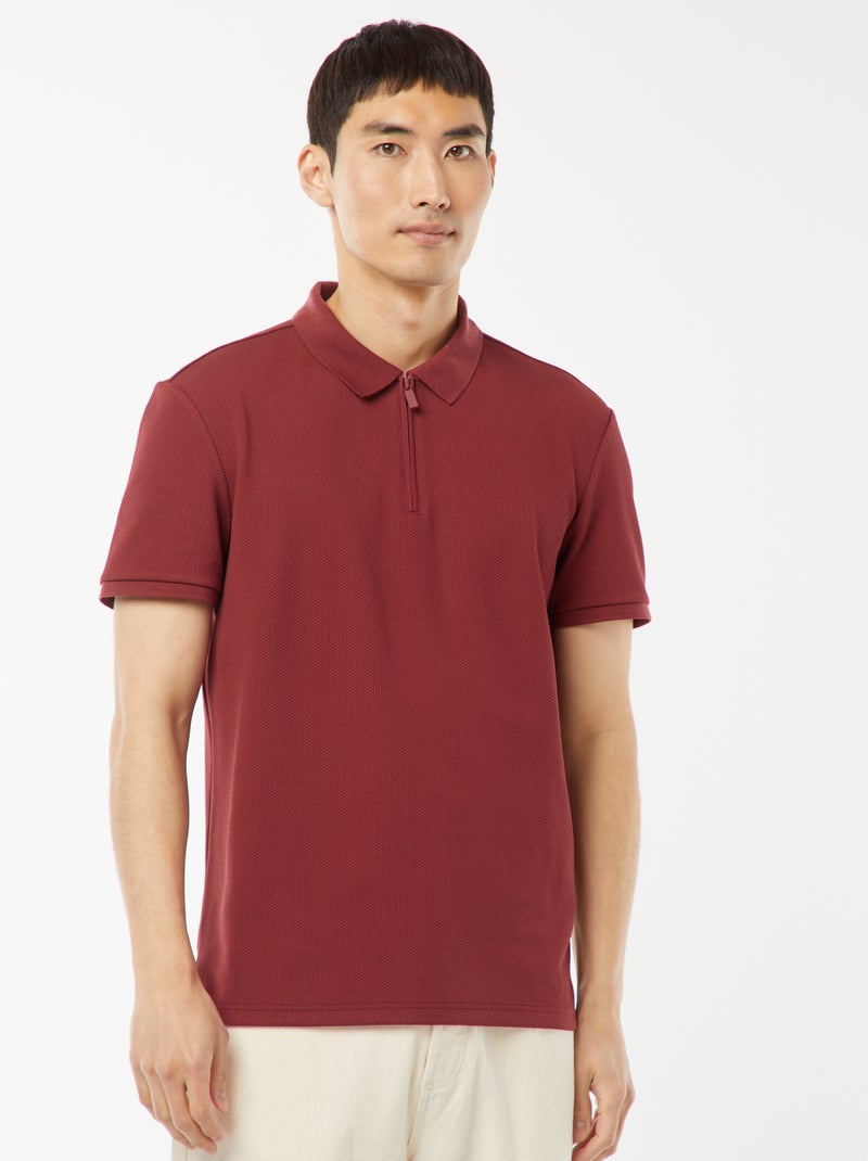 Polo en nid d'abeilles et col zippé ROUGE - Kiabi