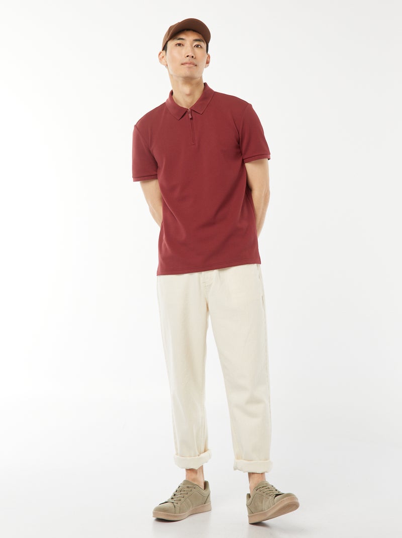 Polo en nid d'abeilles et col zippé ROUGE - Kiabi