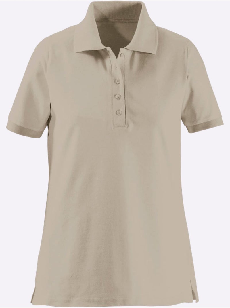 Polo en piqué à col tunisien et manches courtes - Taille standard - Witt Sable - Kiabi