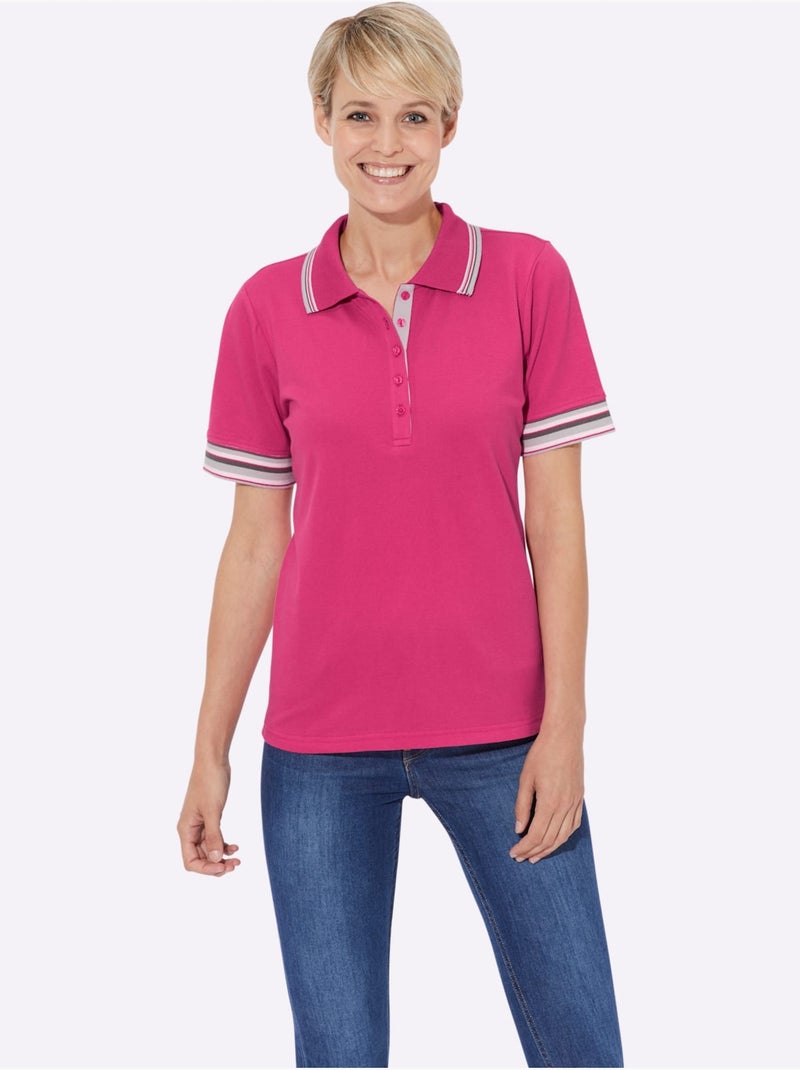 Polo en piqué avec col à rayures et manches courtes - taille standard - witt Rose fushia - Kiabi