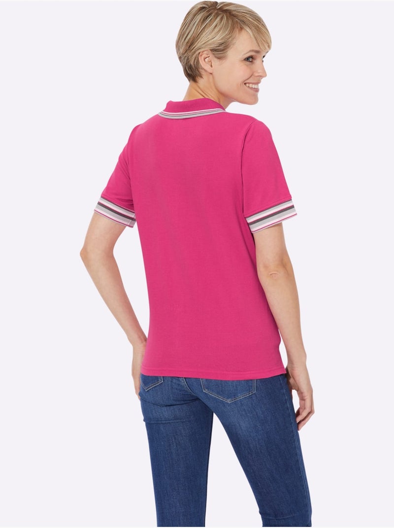 Polo en piqué avec col à rayures et manches courtes - taille standard - witt Rose fushia - Kiabi