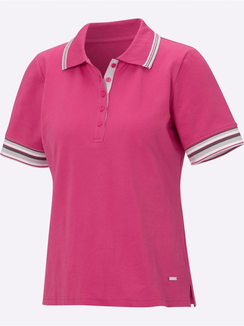 Polo en piqué avec col à rayures et manches courtes - taille standard - witt Rose fushia - Kiabi