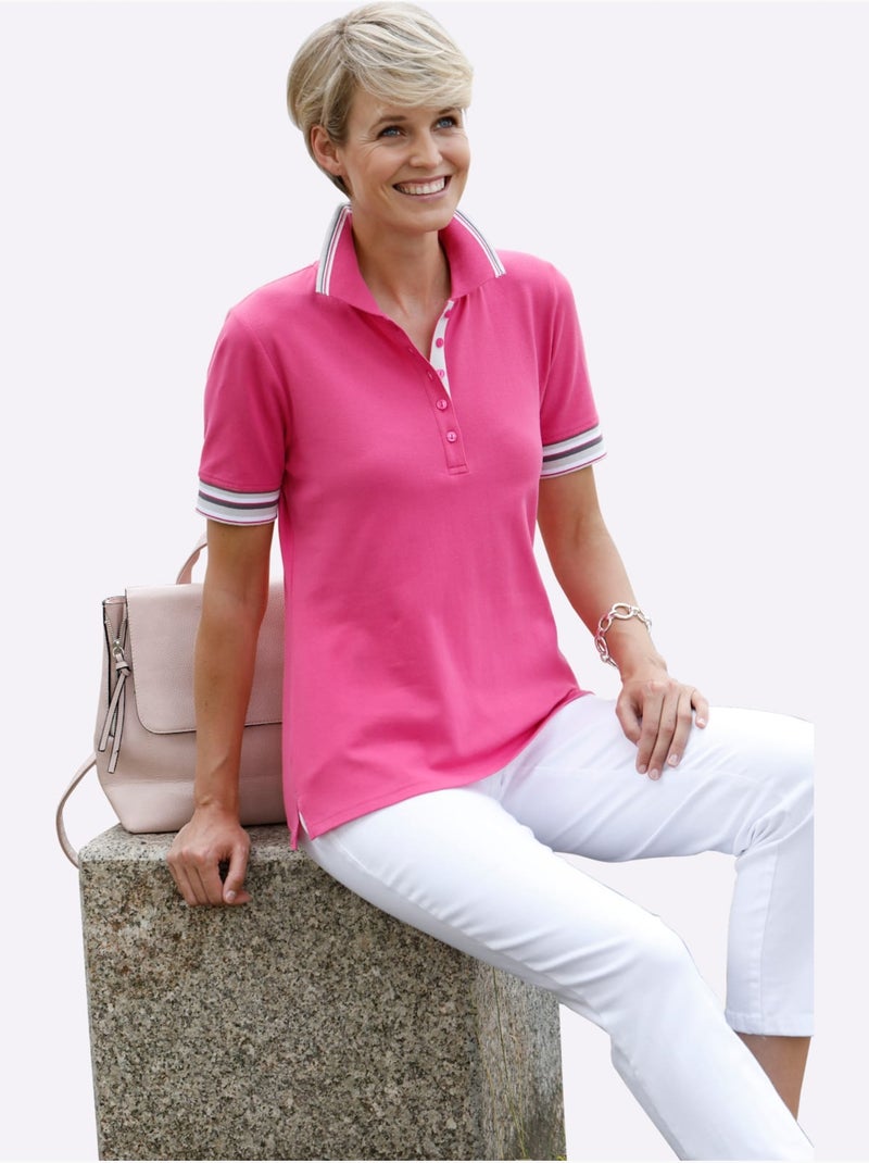 Polo en piqué avec col à rayures et manches courtes - taille standard - witt Rose fushia - Kiabi