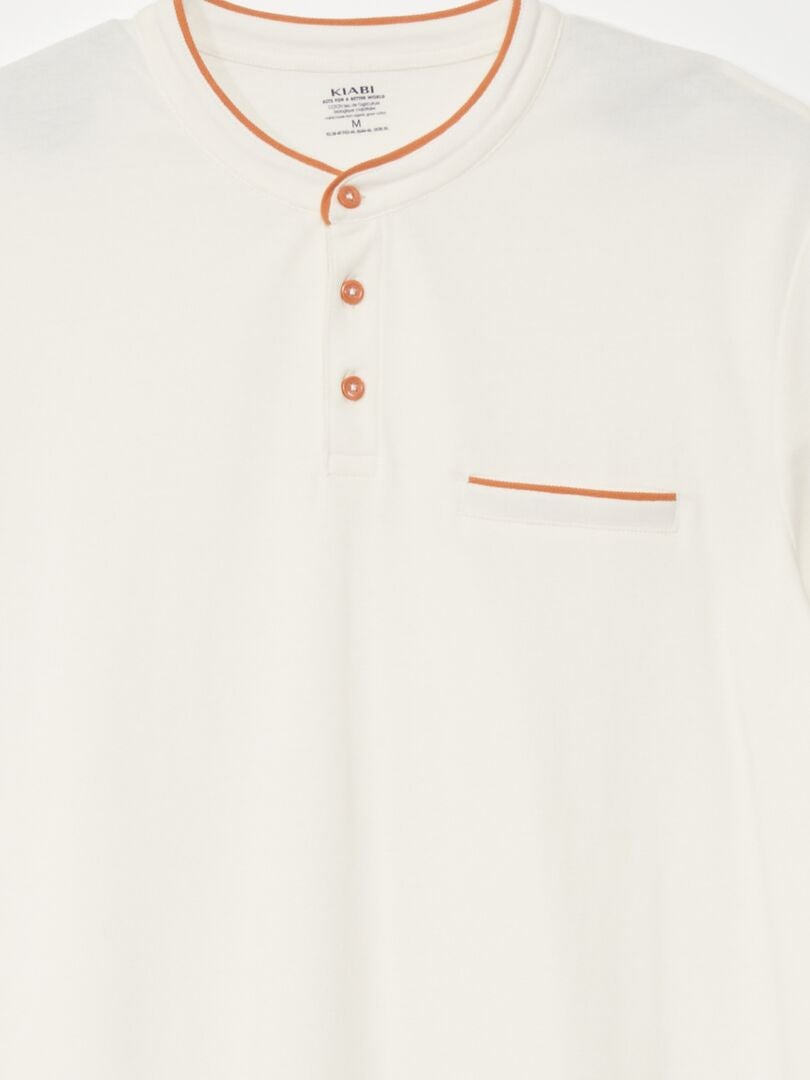 Chemisier Blanc Col Mao Dentelé - Taille 42 - Coton - Occasion Très Bon état - Femme