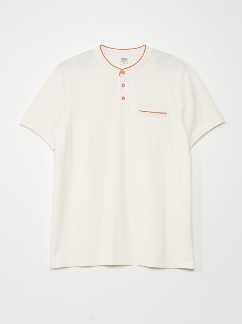 Polo en piqué de coton à col mao Blanc - Kiabi