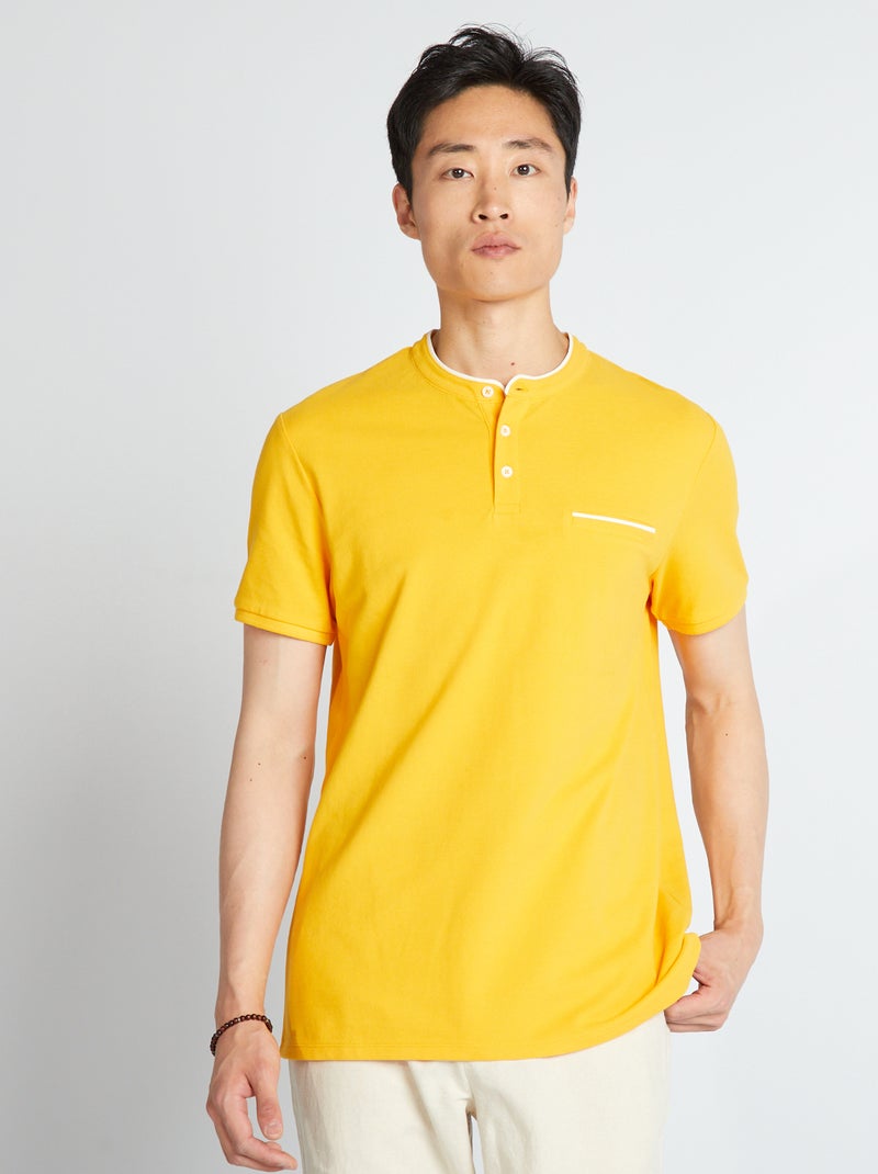 Polo en piqué de coton à col mao Jaune - Kiabi