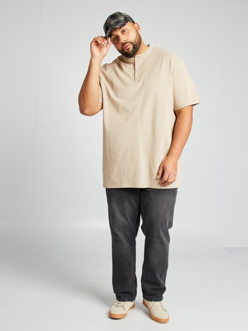 Polo en piqué de coton à col tunisien beige - Kiabi