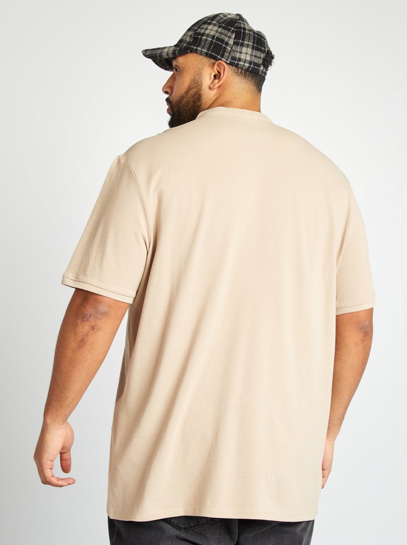 Polo en piqué de coton à col tunisien beige - Kiabi