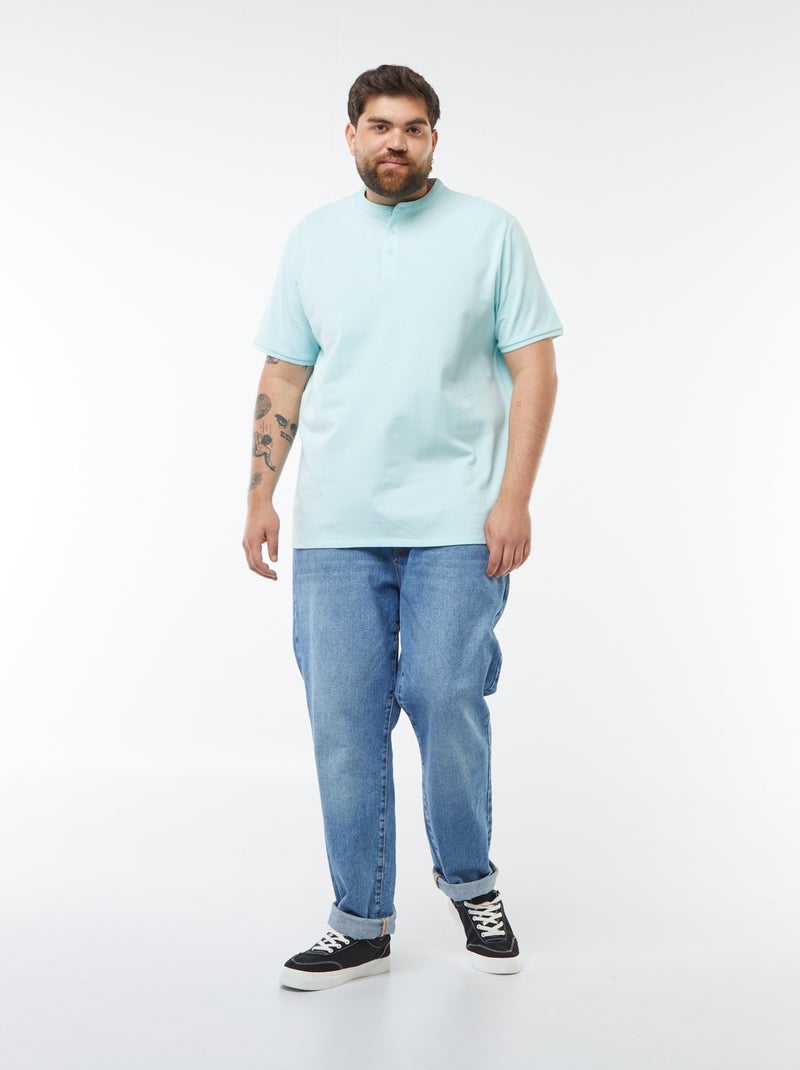 Polo en piqué de coton à col tunisien Bleu - Kiabi