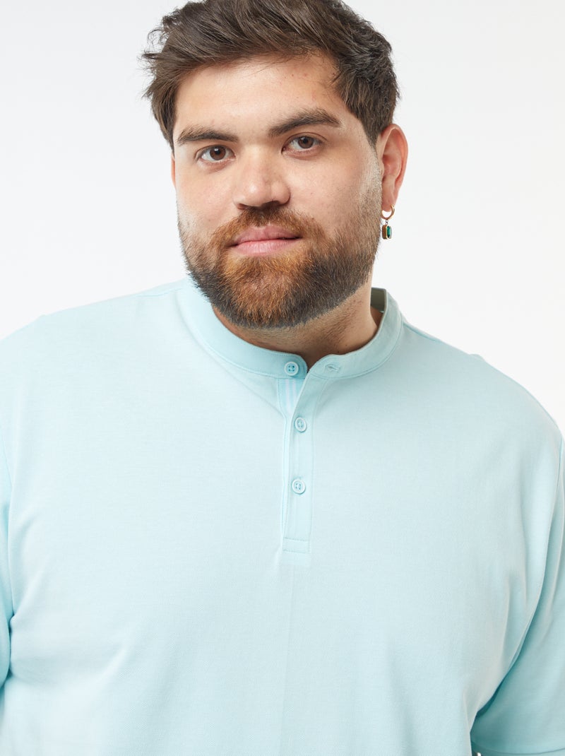 Polo en piqué de coton à col tunisien Bleu - Kiabi