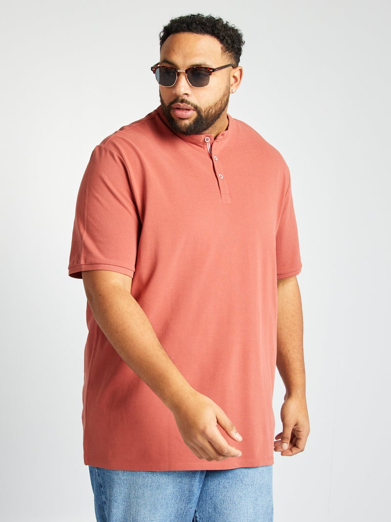 Polo en piqué de coton à col tunisien ROUGE - Kiabi