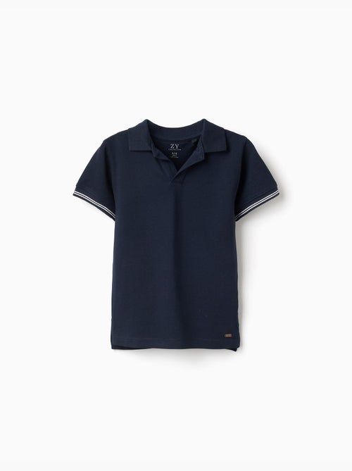 Polo en piqué de coton à manches à rayures - Kiabi