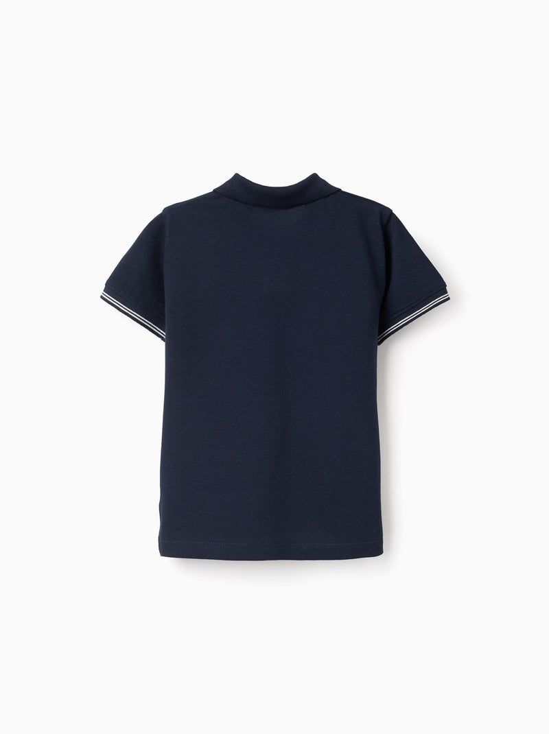 Polo en piqué de coton à manches à rayures Bleu foncé - Kiabi
