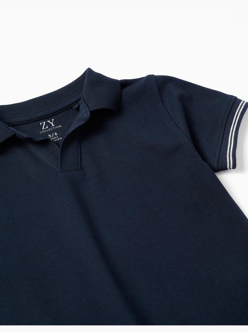 Polo en piqué de coton à manches à rayures Bleu foncé - Kiabi
