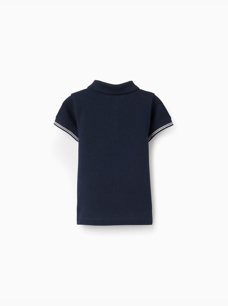 Polo en piqué de coton à manches à rayures Bleu foncé - Kiabi