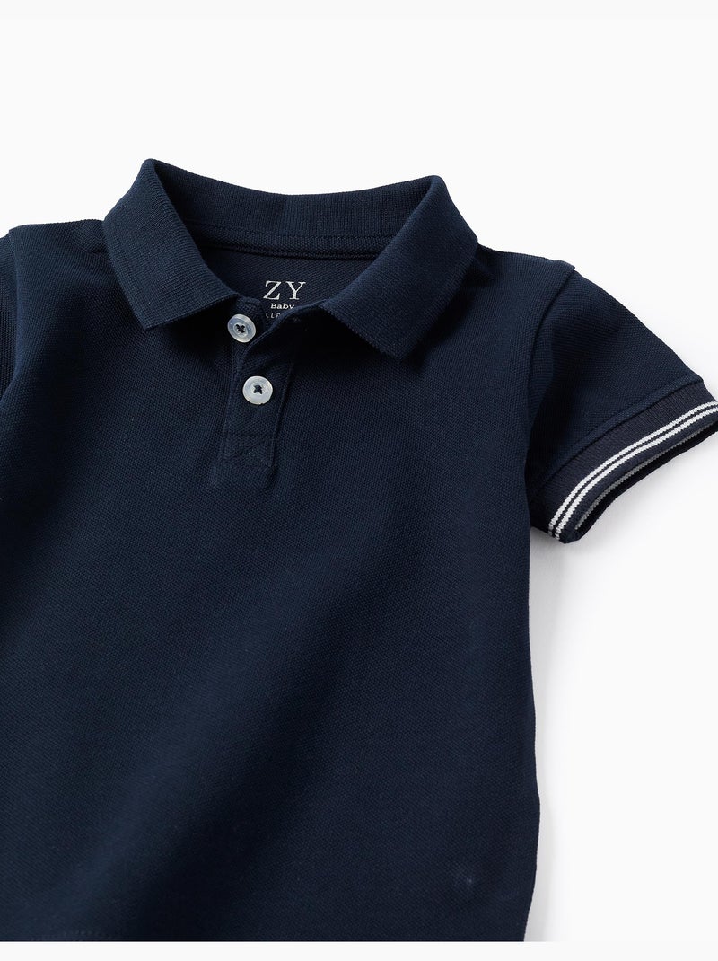 Polo en piqué de coton à manches à rayures Bleu foncé - Kiabi