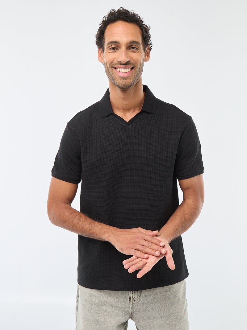 Polo en piqué de coton à manches courtes Noir - Kiabi