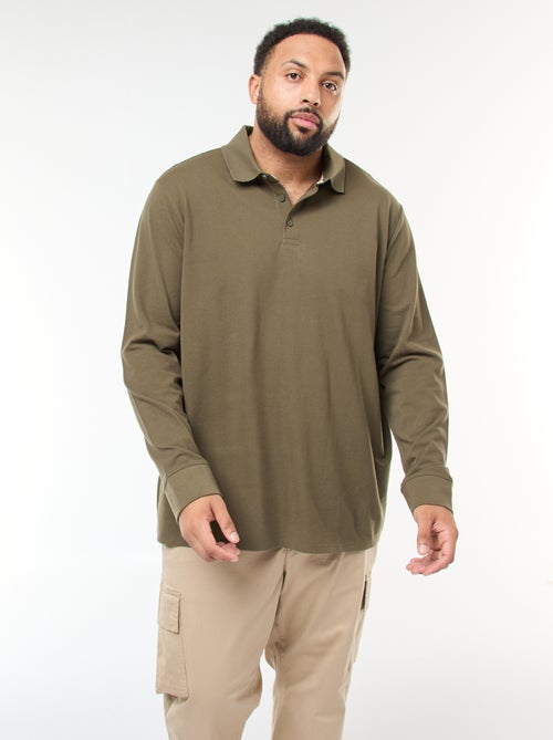 Polo en piqué de coton à manches longues - Kiabi