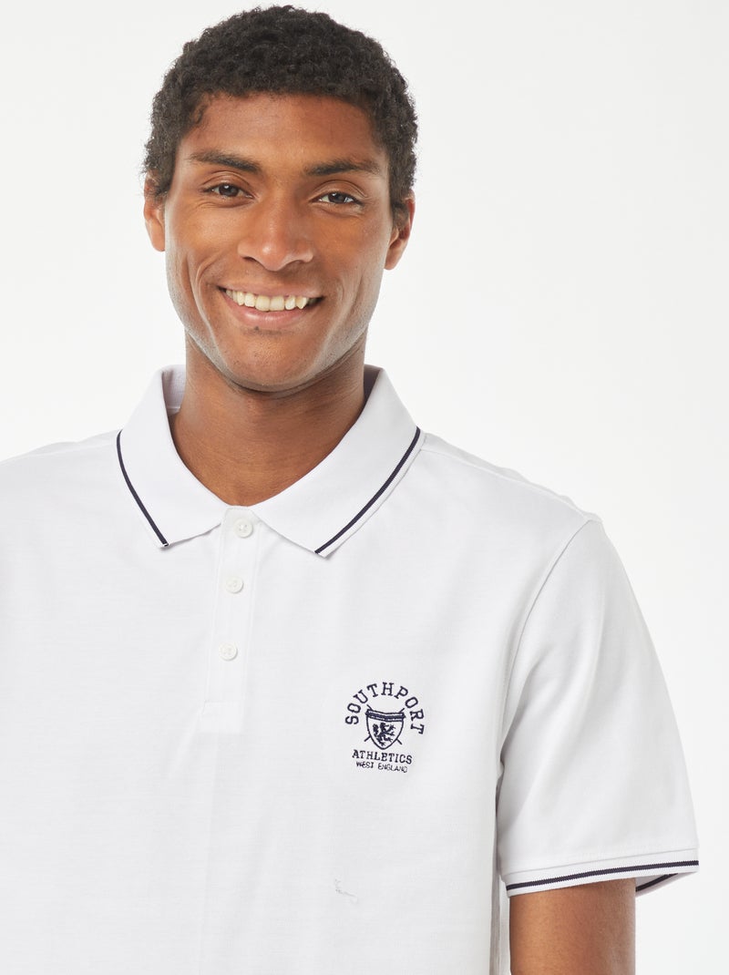 Polo en piqué de coton avec broderie à la poitrine BLANC - Kiabi