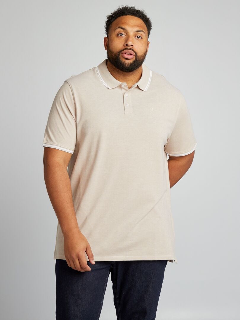 Polo en piqué de coton avec broderie Beige - Kiabi