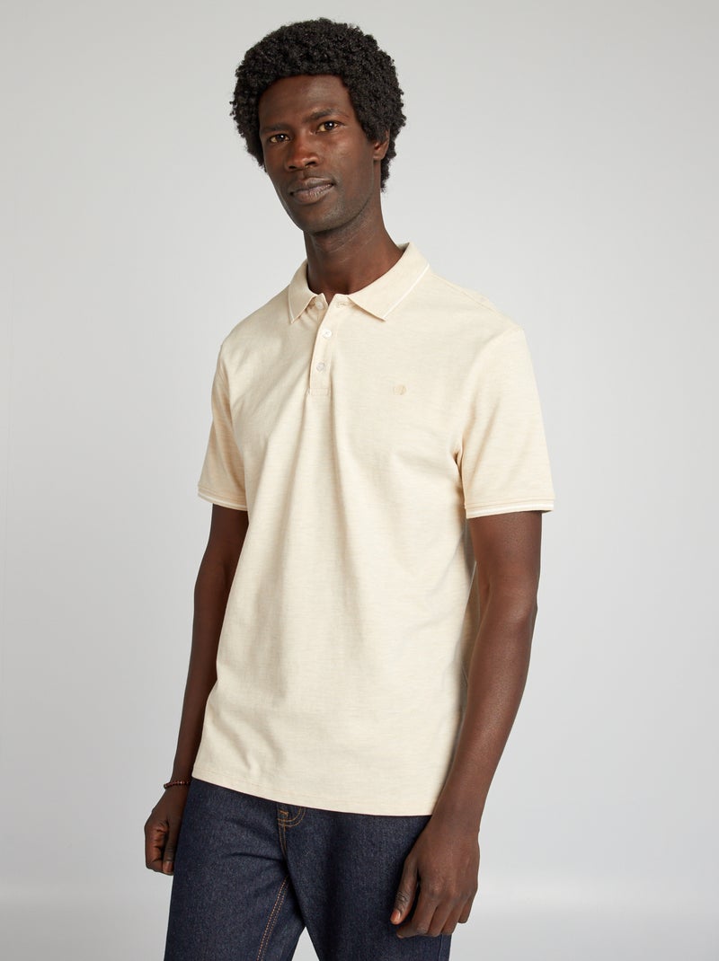 Polo en piqué de coton avec broderie poitrine Beige - Kiabi