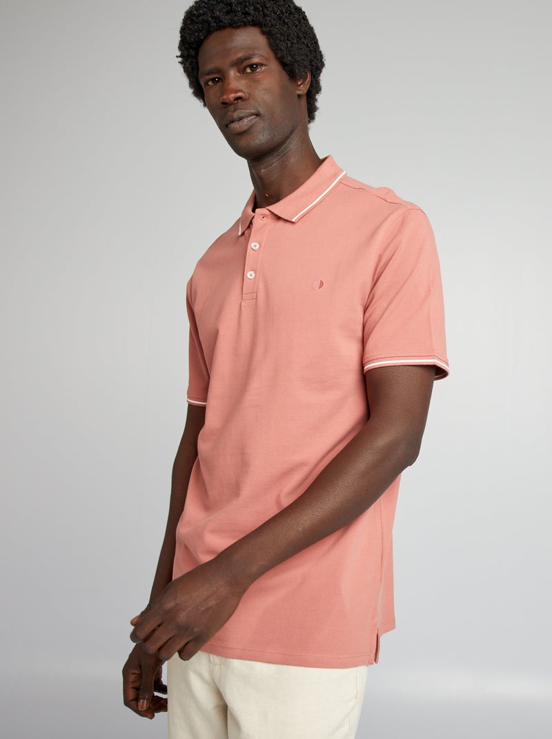 Polo en piqué de coton avec broderie poitrine Rose - Kiabi