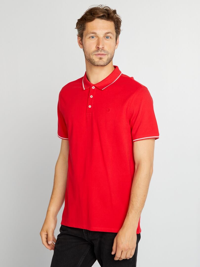 Polo en piqué de coton avec broderie poitrine Rouge - Kiabi