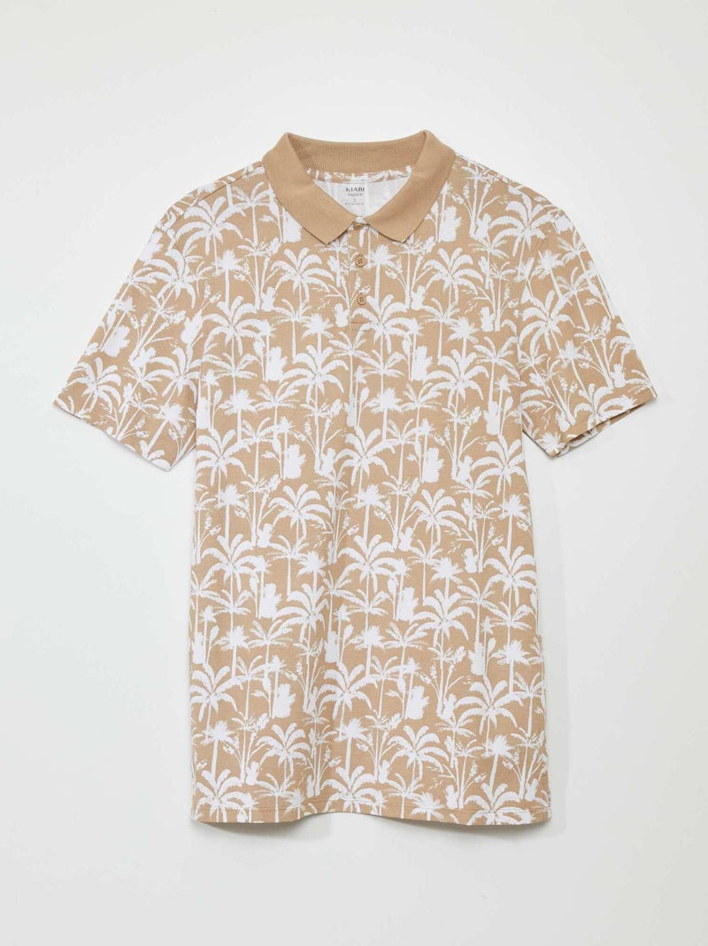 Polo en piqué de coton avec imprimé Beige - Kiabi