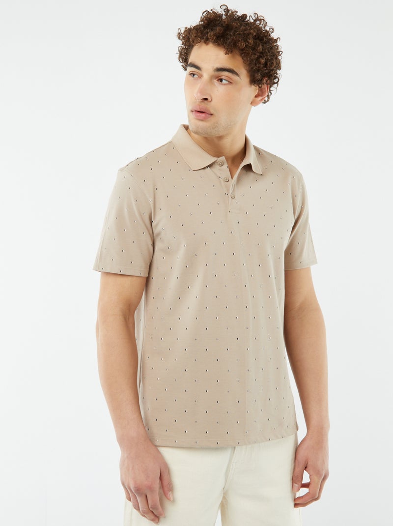Polo en piqué de coton avec imprimé BEIGE - Kiabi