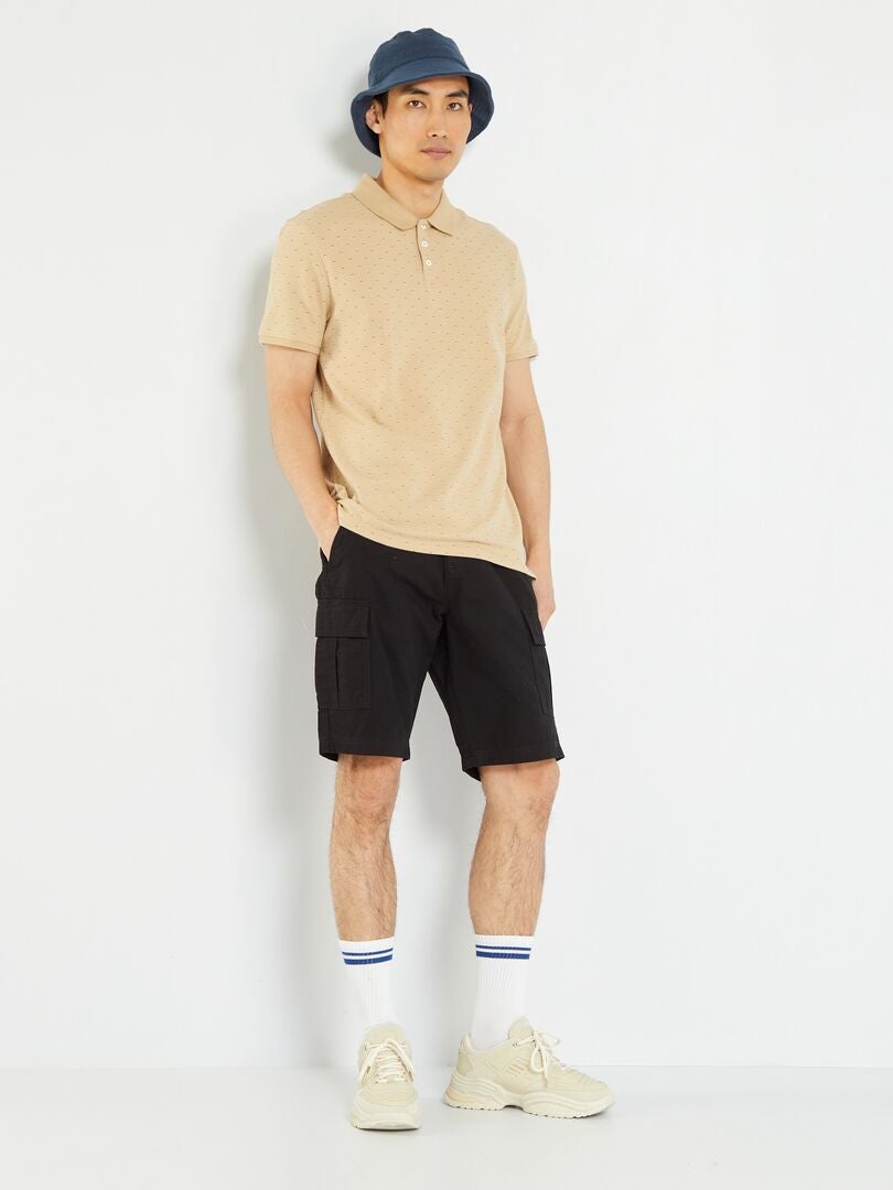Polo en piqué de coton avec imprimé Beige - Kiabi