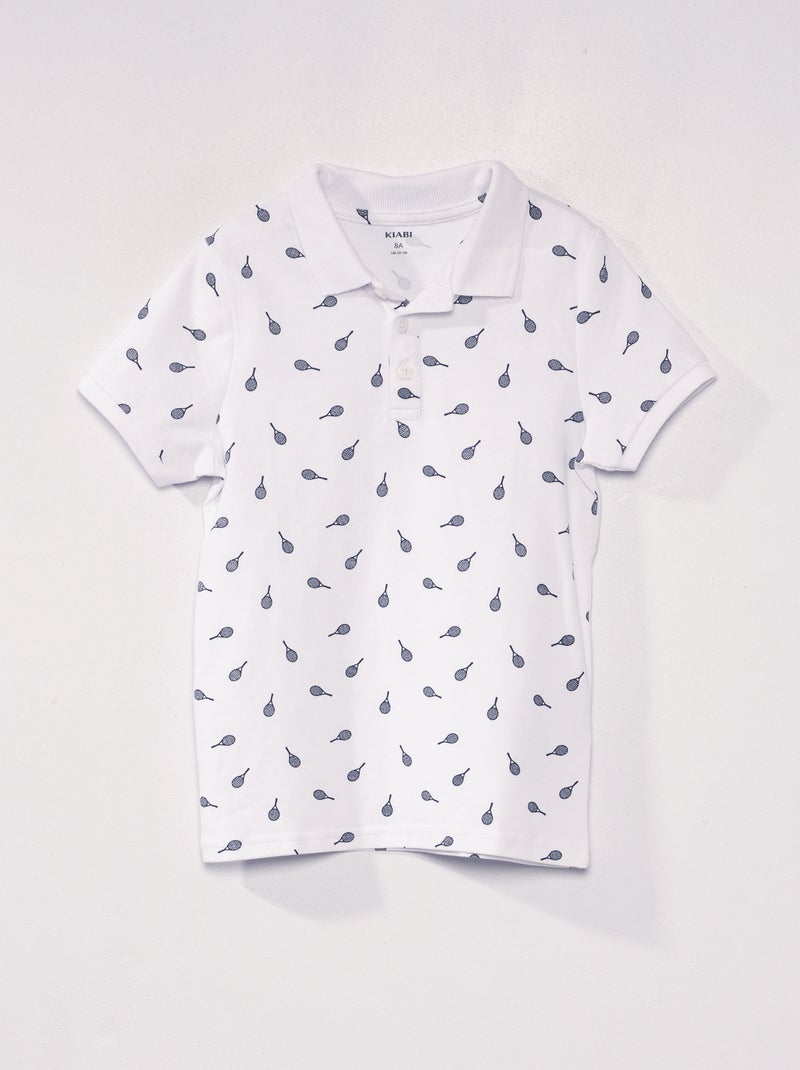 Polo en piqué de coton avec imprimé Blanc 'raquette' - Kiabi