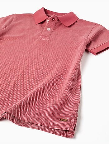 Polo en piqué de coton avec pois en jacquard