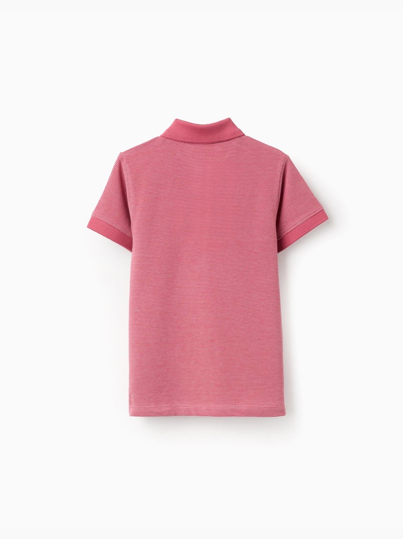 Polo en piqué de coton avec pois en jacquard Rose foncé - Kiabi