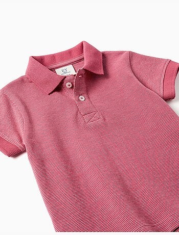 Polo en piqué de coton avec pois en jacquard