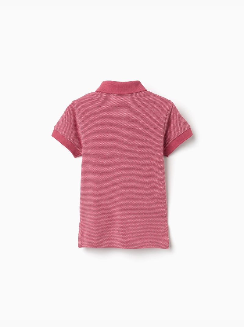Polo en piqué de coton avec pois en jacquard Rose foncé - Kiabi