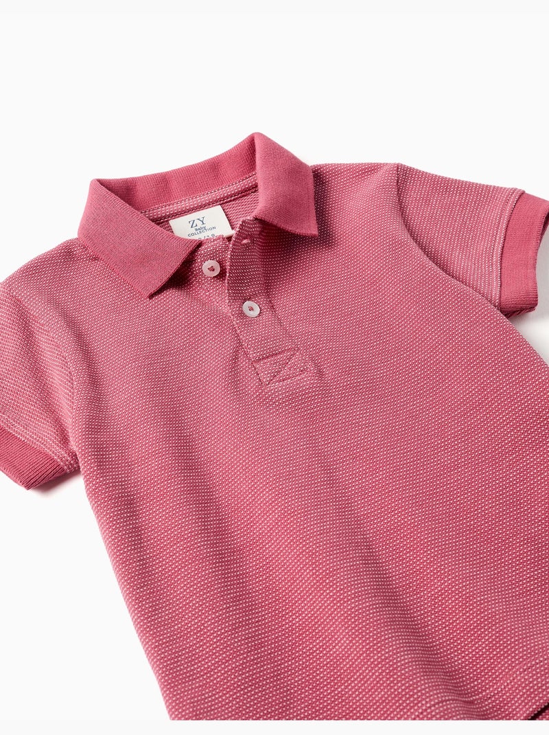 Polo en piqué de coton avec pois en jacquard Rose foncé - Kiabi