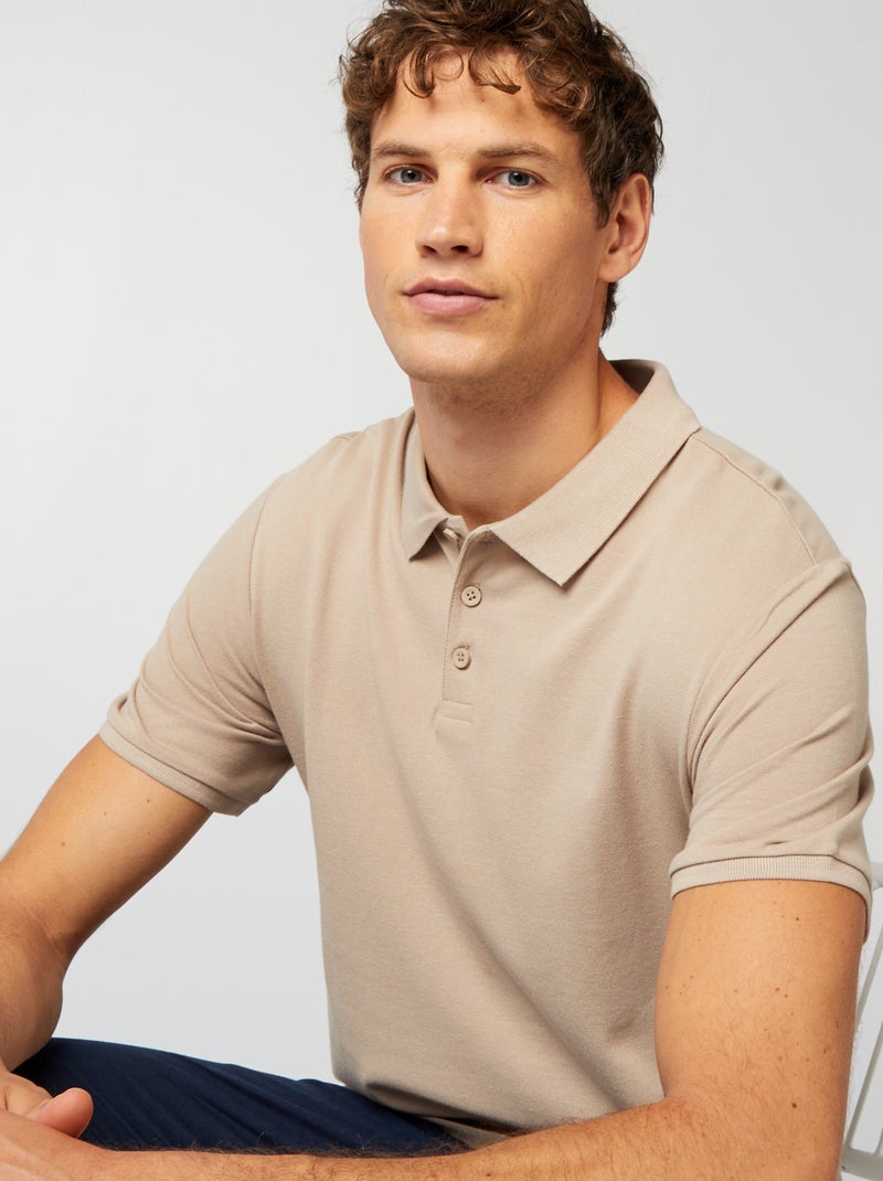Polo en piqué de coton beige - Kiabi