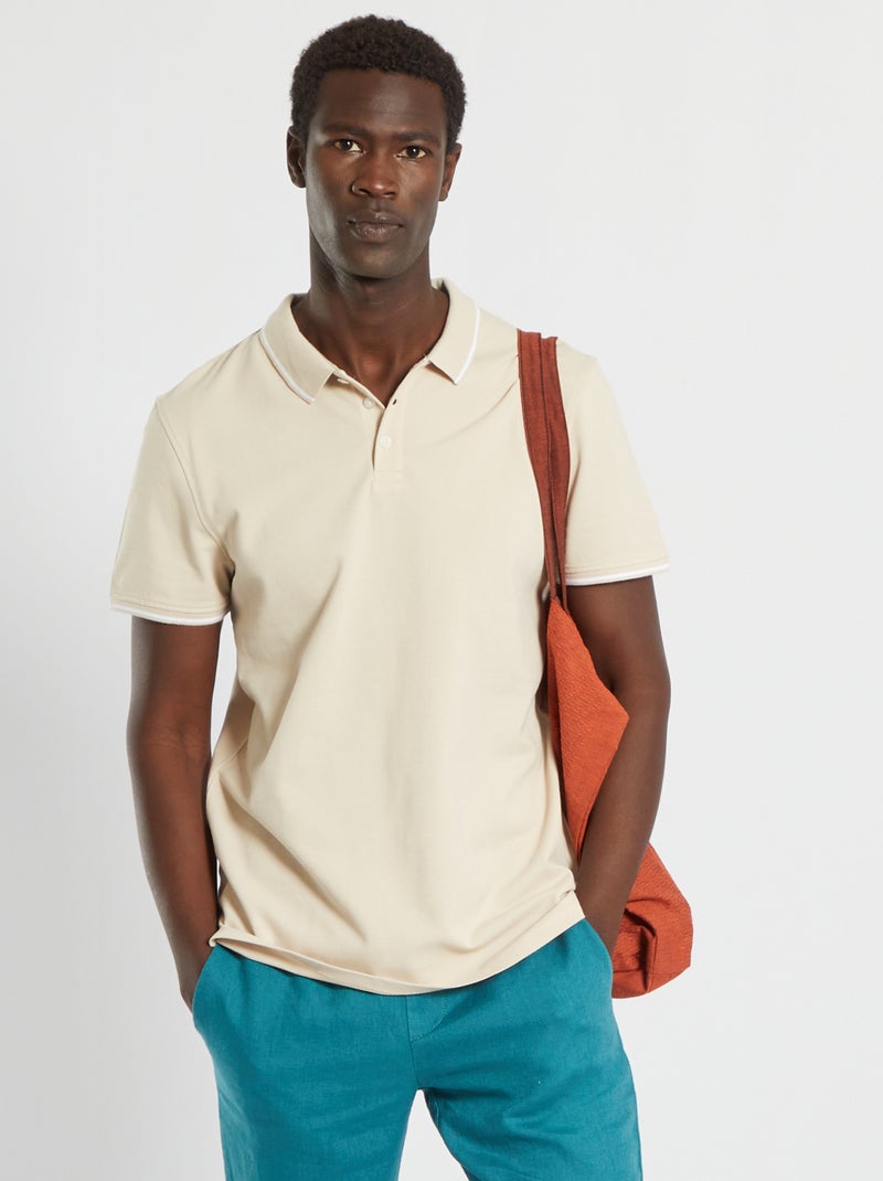 Polo en piqué de coton beige crème - Kiabi