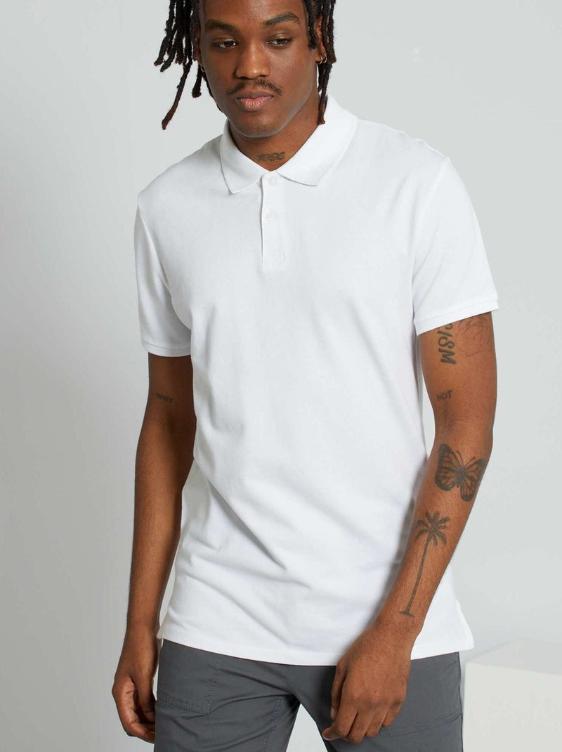 Polo en piqué de coton blanc - Kiabi