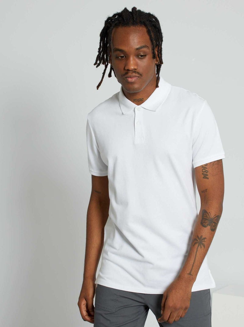 Polo en piqué de coton blanc - Kiabi