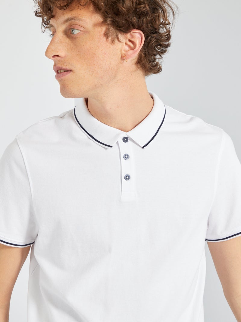 Polo en piqué de coton blanc - Kiabi