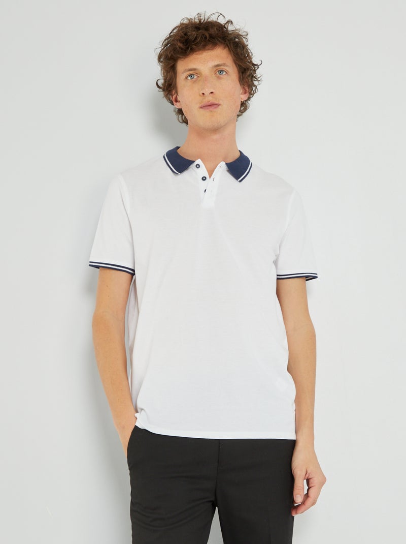 Polo en piqué de coton blanc - Kiabi
