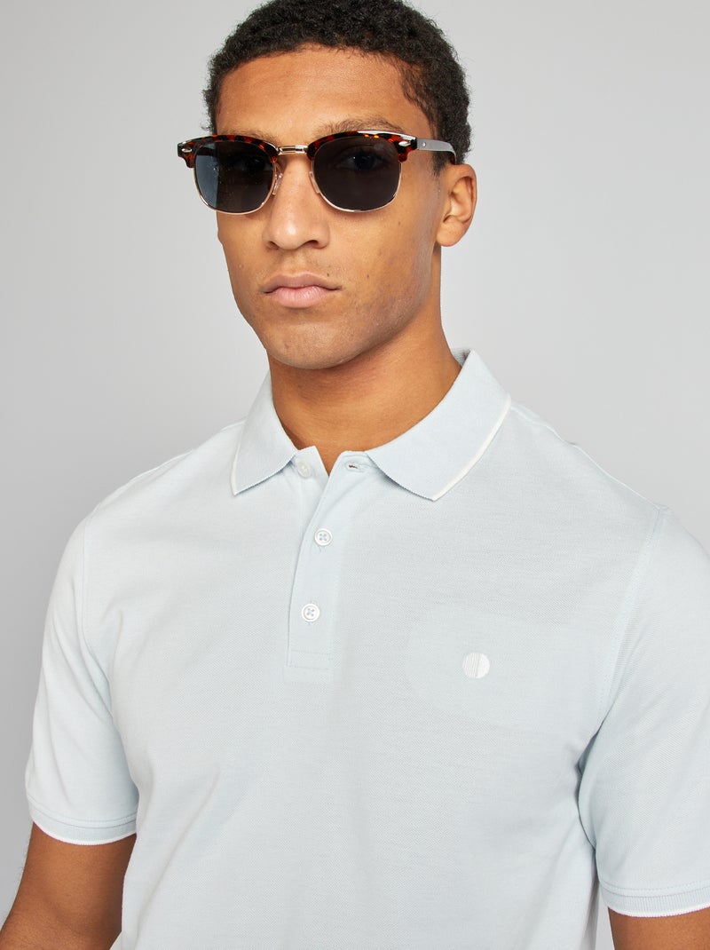 Polo en piqué  de coton Bleu ciel - Kiabi