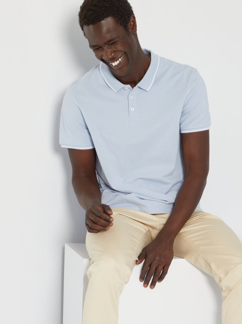 Polo en piqué de coton Bleu clair - Kiabi