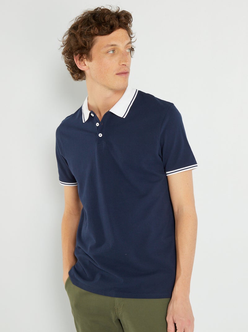 Polo en piqué de coton bleu marine - Kiabi